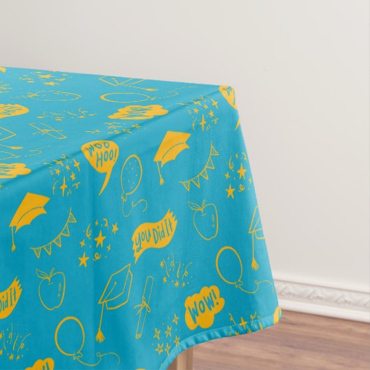 Nappe Quirky Doodle Bleu Jaune fête de graduation (In Situ)