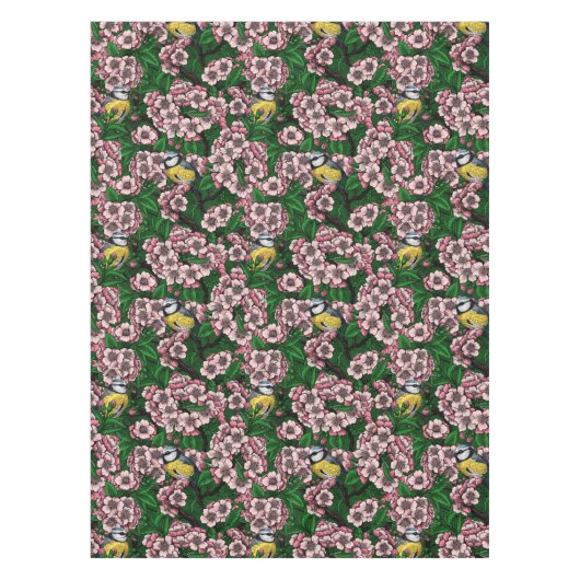 Nappe Rameaux bleus dans le cerisier en fleurs en vert (Devant)