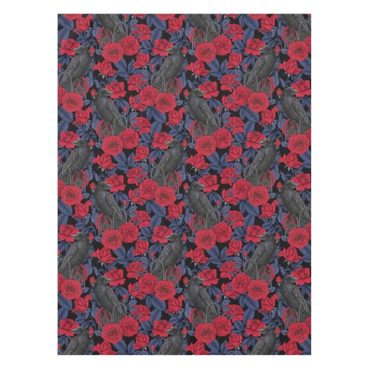 Nappe Ravages et roses avec des feuilles bleu foncé (Devant)