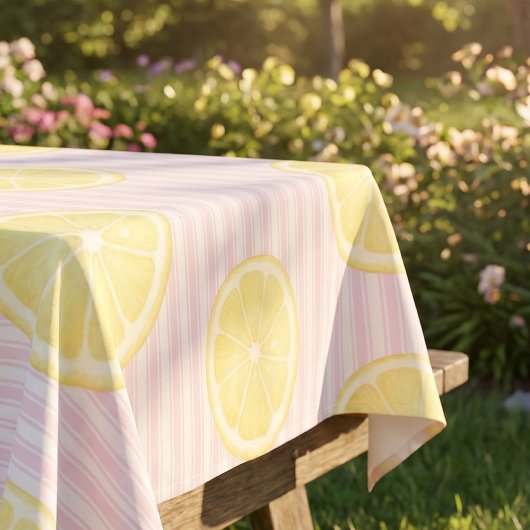 Nappe Rayures roses citron jaune 