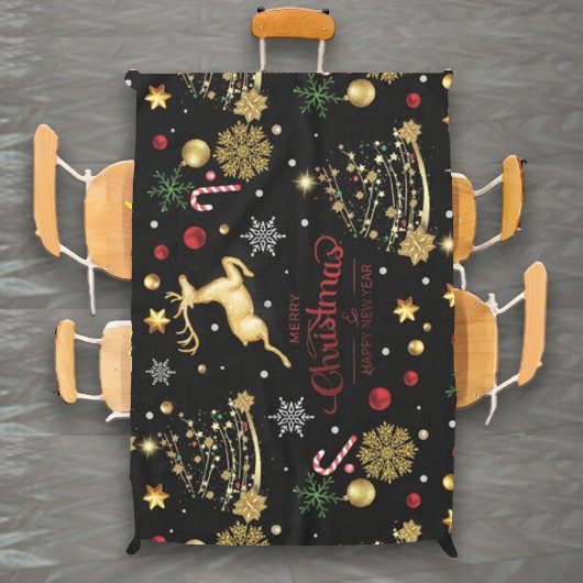 Nappe Red Gold Reindeer Joyeux sapin de Noël