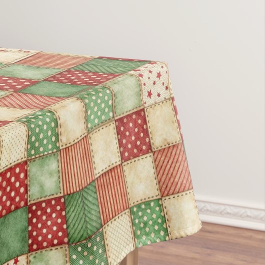 Nappe Red Green and Cream Patchwork Quilt Look (In Situ)