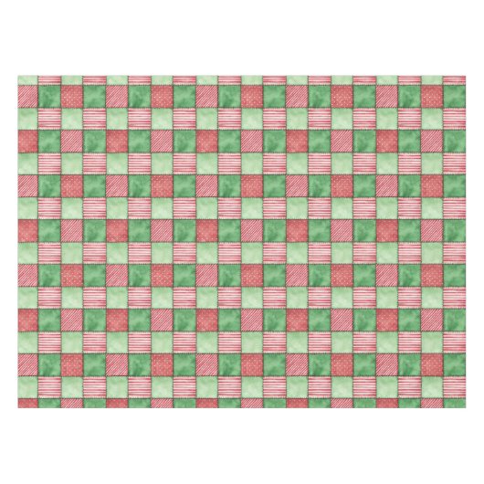 Nappe Red Green Rustic Plaid Patchwork Quilt Look (Devant (Horizontal))