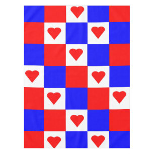 Nappe Red, White and Blue Squares with Red Hearts