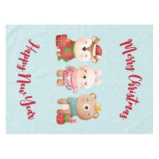 Nappe Rennes, ours et lapin Joyeux Noël (Devant (Horizontal))