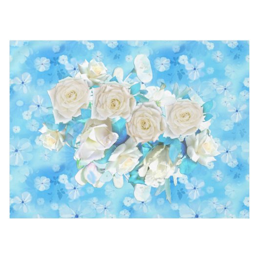 Nappe Répéter bleu ciel pâle - blanc Roses d'aquarelle (Devant (Horizontal))