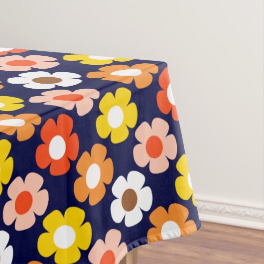 Nappe Retro Automne Fleurs Motif Bleu (In Situ)