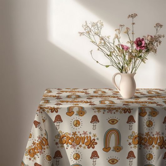 Nappe Rétro Funky Marron et Tourbillon d'Art Rose