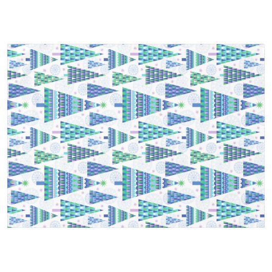 Nappe Retro Geo Scandi Arbres de Noël Bleu et Vert (Devant (Horizontal))