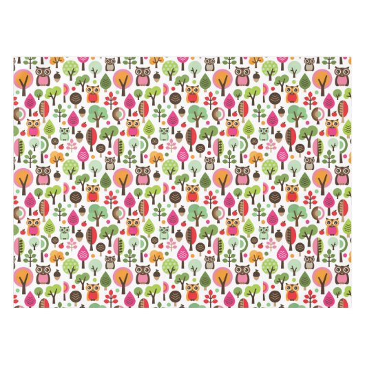 Nappe rétro motif de hibou d'arbre rose de feuille (Devant (Horizontal))