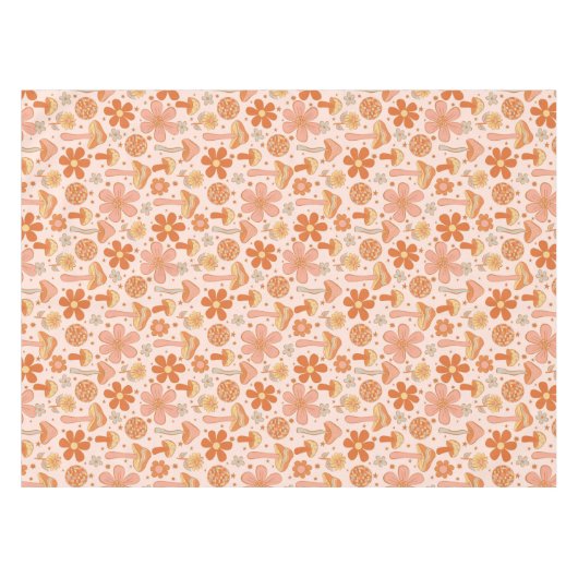 Nappe Rétro Super Boho Rose Orange Disco Champignons (Devant (Horizontal))