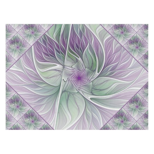 Nappe Rêve de fleurs, Abstrait violet vert Fractal Art (Devant (Horizontal))