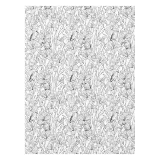 Nappe Robins et fleurs de lys, noir et blanc (Devant)