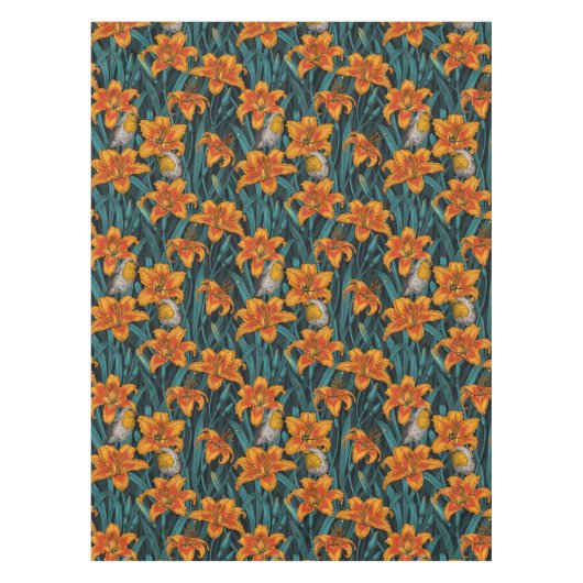 Nappe Robins et fleurs de lys, orange et bleu (Devant)