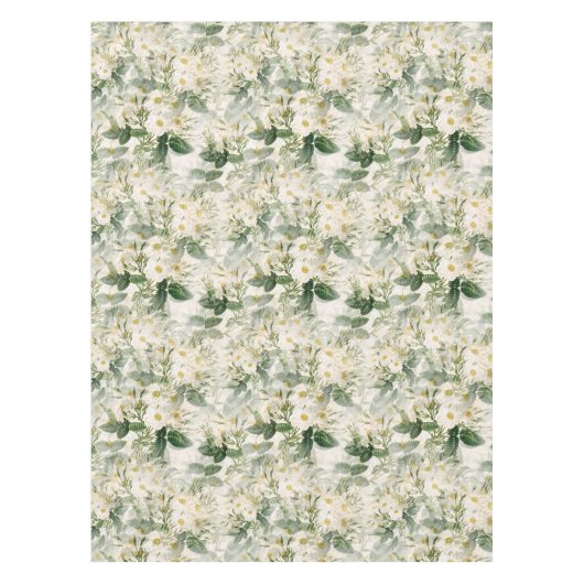 Nappe Romantique Fleurs blanches douces et Feuilles vert (Devant)