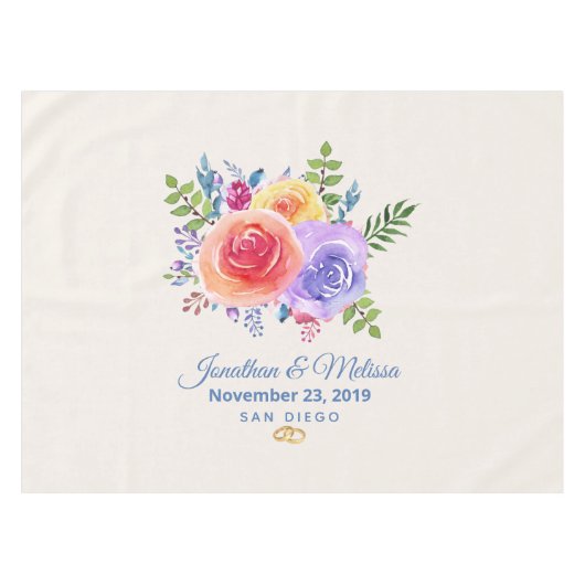 Nappe Rose coloré aquarelle Mariage floral (Devant (Horizontal))