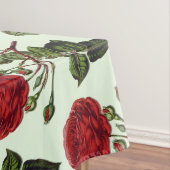 Nappe Rose Red Long Stem Motif Mint Green Arrière - plan (In Situ)