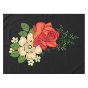 Nappe Rose rouge et marguerites Arrière - plan noir