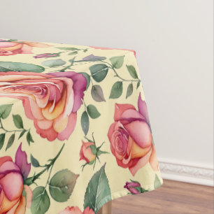 Nappe Roses Aquarelles Dans Des Teintes De Corail Et De