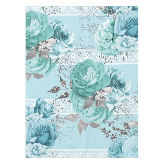 Nappe Roses bleus avec dentelle (Devant)