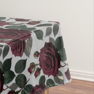 Nappe Roses Bourguignon Foncé Semblables à du Velours Av