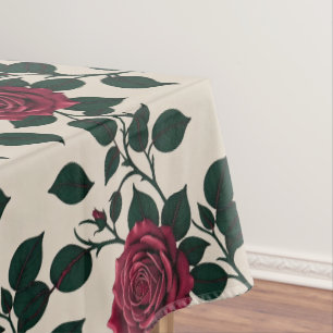 Nappe Roses Carmine Brillantes Avec Feuilles Vert Foncé