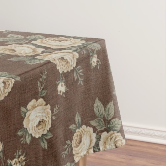 Nappe Roses Crème Vintage sur Motif Brun Mocha (In Situ)