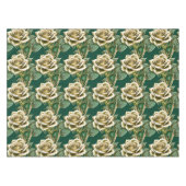 Nappe Roses Dorées Avec Des Feuilles Vert Emeraude  (Devant (Horizontal))