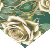 Nappe Roses Dorées Avec Des Feuilles Vert Emeraude  (Angle)