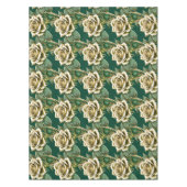 Nappe Roses Dorées Avec Des Feuilles Vert Emeraude  (Devant)
