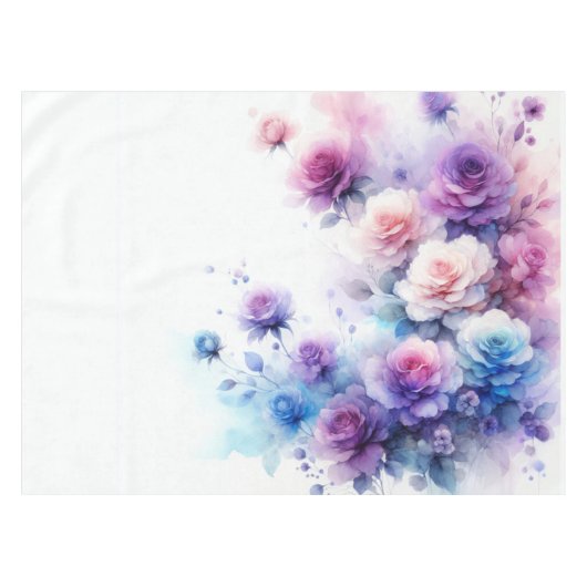 Nappe Roses Dreamy Purple, Blue et Pink Watercolor (Devant (Horizontal))