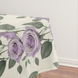 Nappe Roses lavande avec des feuilles argentées et verte