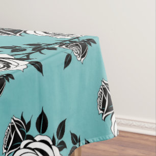 Nappe Roses noires et blanches illustrées