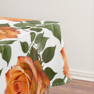 Nappe Roses orange vif avec feuilles vertes