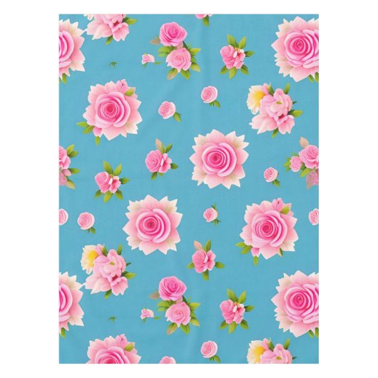 Nappe Roses roses sur un fond bleu (Devant)