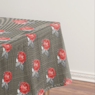 Nappe Roses roses vintage et motif pied de poule