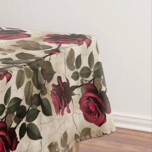Nappe Roses Rouge Foncé Avec Feuilles Vert Foncé