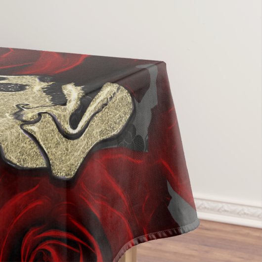 Nappe Roses Rouges & Crânes Floral Gothique Noir Gris (In Situ)