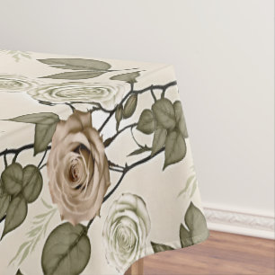 Nappe Roses sépia inspirées de l'ancien avec des feuille