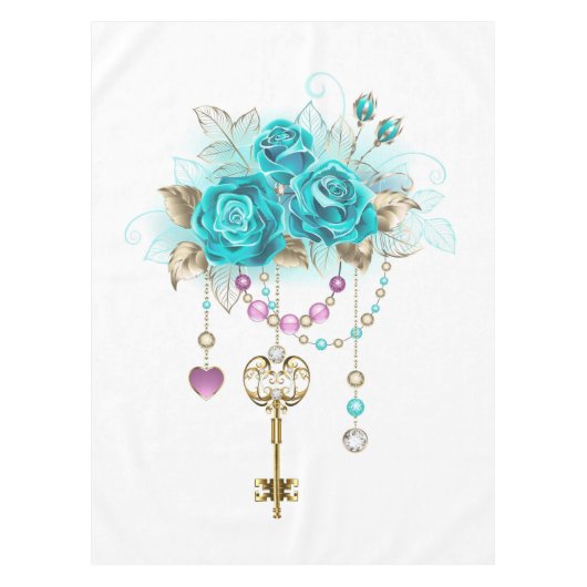 Nappe Roses Turquoise avec Clés (Devant)