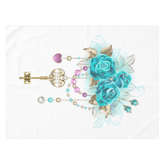 Nappe Roses turquoise avec touches (Devant (Horizontal))