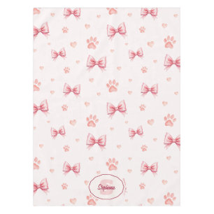 Nappe Ruban rose, Coeur et Motif Empreinte de patte - Ro