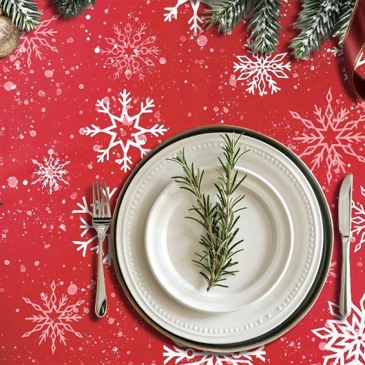 Nappe Ruby Red Festive Noël Blanc Flocons de Neige 