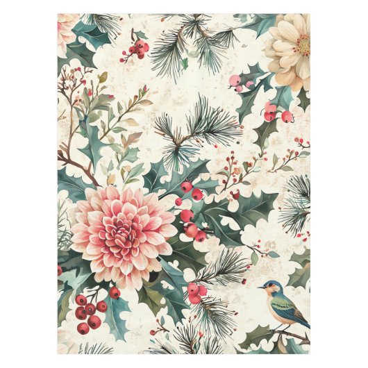 Nappe Rustic Bird et Poinsettia Motif de Noël (11) (Devant)