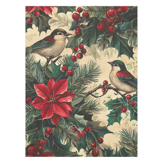 Nappe Rustic Bird et Poinsettia Motif de Noël (13) (Devant)