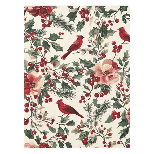 Nappe Rustic Bird et Poinsettia Motif de Noël (14) (Devant)