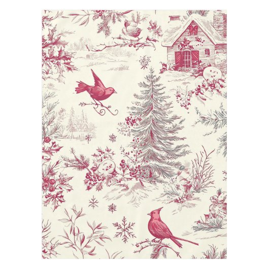Nappe Rustic Bird et Poinsettia Motif de Noël (17) (Devant)