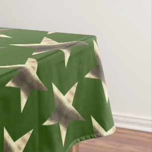 Nappe Rustic Green Brown Stars Motif Festin Noël
