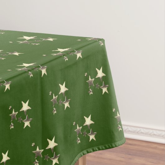 Nappe Rustic Green Gold Stars Motif Festive Élégant (In Situ)