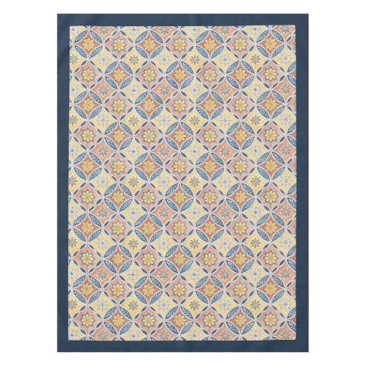 Nappe Rustique Méditerranée bleu et carrelage rose jaune (Devant)